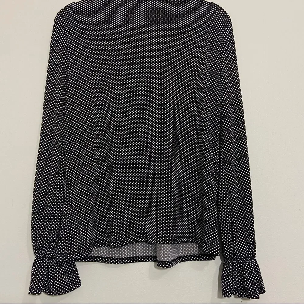 Adrianna Papell Polka Dot Bell Sleeve Blouse Black